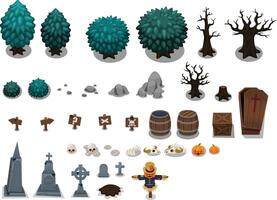 Scary Graveyard Top Down Game Object Props vector