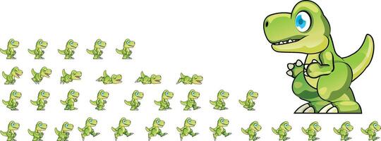 Cute Dinosaur Game Character Sprite Sheet vector