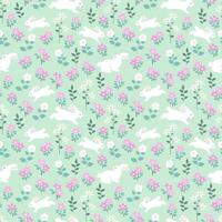 Seamless pattern with cute rabbits on spring garden design for Easter wrapping paper,fabric,textile, apparel or wallpaper vector