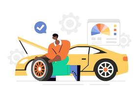 Sports Car Customization Illustration with High-Performance Engine Mods vector