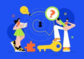 Teamwork in Escape Room Illustration with Participants Solving Brain Teasers vector