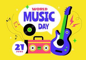 Illustration of World Music Day Featuring Various Instruments and Notes in a Flat Style vector