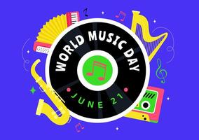 World Music Day Design with Musical Notes and Instruments for a Melodic Celebration vector