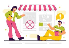Flat Style Sold Out Announcement with a Shopping Bag and Out of Stock Label vector