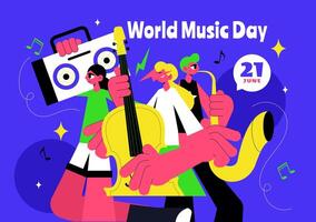 Colorful World Music Day Illustration with Sound Waves, Instruments, and Music Notes vector