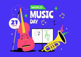 June 21st World Music Festival Illustration with Vibrant Instruments and Notes vector