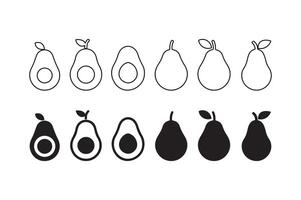 Avocado Icon Set Fresh and Healthy Superfood Collection. Minimal Avocado Icons Organic and Nutritious Food Illustrations. Green Avocado Set Flat and Outline Style Fruit Icons vector