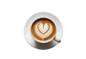 Top view of a latte coffee cup with a heart design. png