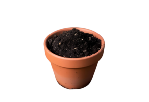 A terracotta pot filled with nutrient-rich soil for healthy planting. png