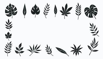 A set of black-colored leaf silhouettes displayed together for design use. vector