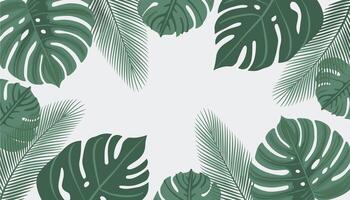 A stylish background design filled with different types of tropical leaves in shades of green. vector