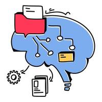 Colorful Illustration of a brain with data flow and cloud elements, representing Machine Learning Processes. Perfect for Tech Blogs, AI Presentations, and Educational Materials vector