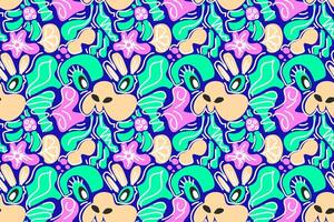 Vibrant seamless pattern with abstract, playful shapes and bold colors, evoking a sense of fun and creativity. Perfect for kids' apparel, playful branding, and designs that need an energetic touch vector