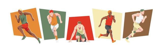 Set of male sprinter runner with different pose, gesture. Isolated on white background. Graphic illustration. vector