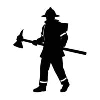 Brave firefighter carrying an axe in a dynamic silhouette rescue scene vector