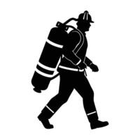 Valiant firefighter with an oxygen tank ready for rescue shown in silhouette vector