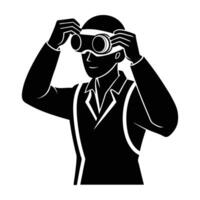 Skilled engineer adjusting safety goggles on flat surface in isolated silhouette design vector