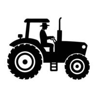 Skilled farmer operating a tractor in flat style within isolated silhouette for rural innovation vector