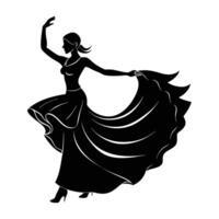 Graceful flamenco dancer holding a flowing skirt in vibrant silhouette motion vector