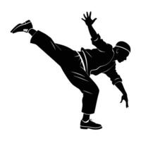 Vibrant breakdancer executing balance on one elbow during a dynamic isolated line art freeze vector