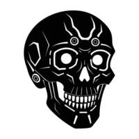 Futuristic cybernetic human skull with implants in stark isolated silhouette design vector