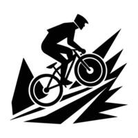 Fearless black mountain biker navigating steep paths with bold silhouette vision vector