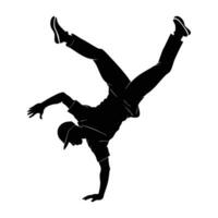 Dynamic breakdancer spinning on one hand with white background in isolated silhouette vector