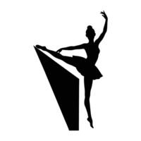 Striking silhouette of a ballet dancer lifting one leg high in pose on white background vector