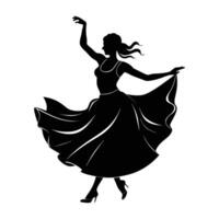 Dynamic flamenco dancer spinning with one foot tapping in vibrant silhouette motion vector