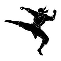 Stealthy ninja leaping through the air in a dynamic silhouette action scene vector