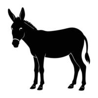 Vigorous donkey exhibiting perked up ears while standing confidently in isolated silhouette art vector