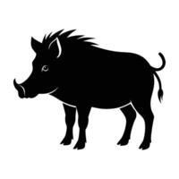 Robust boar standing confidently with large slightly curved tusks in isolated silhouette art vector