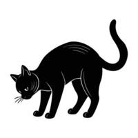 Attentive curious cat exploring by sniffing the ground with lowered head in silhouette vector