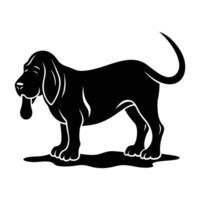 Determined bloodhound sniffing the ground with droopy ears in distinct silhouette vector