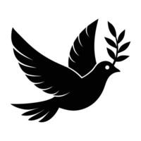 Graceful dove flying with olive branch in beak within isolated silhouette elegance vector