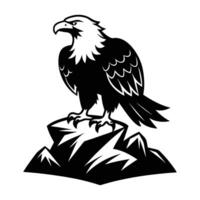 Majestic silhouette of a bald eagle perched on a rock with talons on white background vector