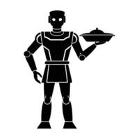 Efficient silhouette of an autonomous robotic assistant holding a tray on white background vector