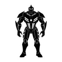 Dynamic bipedal robot standing with futuristic armor plating in sharp silhouette vector
