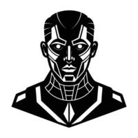 Futuristic cybernetic human face with enhanced features in striking silhouette vector