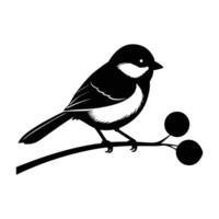 Delicate chickadee perched on a slender twig with a small round body in silhouette vector
