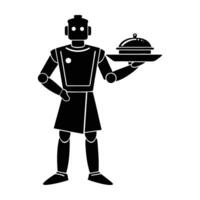 Innovative silhouette featuring an autonomous robotic assistant carrying a tray on white background vector