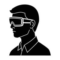 Man utilizes AR smart glasses for enhanced interactive vision in clear view vector