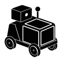 Dynamic silhouette showcasing an autonomous delivery robot equipped with small wheels on white background vector
