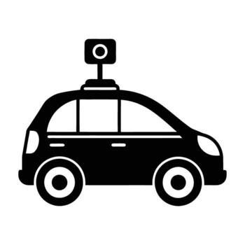 Futuristic silhouette of an autonomous vehicle featuring a sensor array on top of white background vector