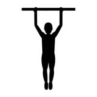 Energetic individual performing pull up movement in isolated silhouette style vector