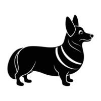 Lively corgi standing with short legs and a wagging tail in silhouette vector