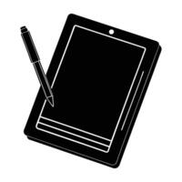 Modern e-paper digital notepad with stylus pen presented in clean isolated silhouette art for productivity vector