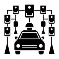 Advanced AI traffic system operating in clean isolated silhouette composition vector
