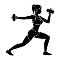 Empowered woman lunging with a dumbbell in a dynamic silhouette workout pose vector