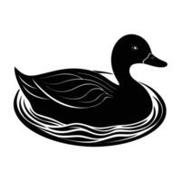 Dynamic duck gliding as ripples form around its body in clean isolated silhouette vector